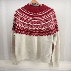 H & M Mens Large Red White Geometric Ski Sweater Well Worn Size Large